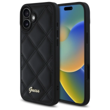 Guess Quilted Metal Logo iPhone 16 Plus Case - Black