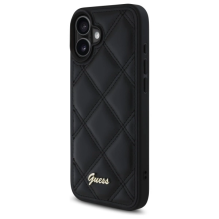 Guess Quilted Metal Logo iPhone 16 Plus Case - Black