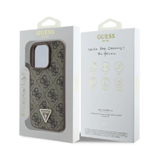 Guess Leather 4G Triangle Strass MagSafe dėklas, skirtas iPhone 16 Pro Max – rudas