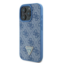 Guess Leather Metal Logo Strass Crossbody Case for iPhone 16 Pro Max - Blue