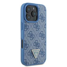 Guess Leather Metal Logo Strass Crossbody Case for iPhone 16 Pro Max - Blue