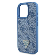 Guess Leather Metal Logo Strass Crossbody Case for iPhone 16 Pro Max - Blue