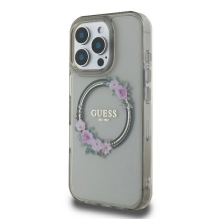 Guess IML Flowers Wreath MagSafe iPhone 16 Pro Case - Black