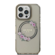 Guess IML Gėlių vainikas MagSafe iPhone 16 Pro dėklas – juodas