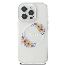 Guess IML Flowers Wreath MagSafe iPhone 16 Pro Case - Clear