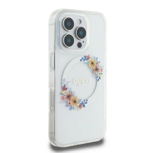 Guess IML Flowers Wreath MagSafe iPhone 16 Pro Case - Clear