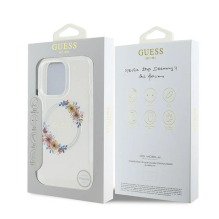 Guess IML Flowers Wreath MagSafe iPhone 16 Pro dėklas – skaidrus