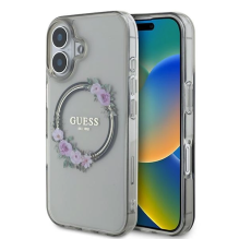 Guess IML Flowers Wreath MagSafe case for iPhone 16 - black