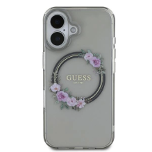 Guess IML Flowers Wreath MagSafe dėklas iPhone 16 - juodas