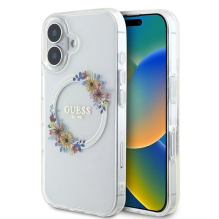 Guess IML Flowers Wreath MagSafe iPhone 16 dėklas – skaidrus