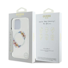 Guess IML Flowers Wreath MagSafe iPhone 16 Pro Max dėklas – skaidrus