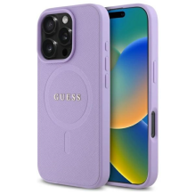 Guess Saffiano MagSafe iPhone 16 Pro Max dėklas – violetinis