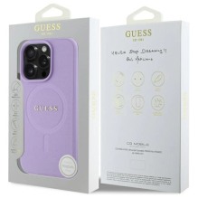 Guess Saffiano MagSafe iPhone 16 Pro Max dėklas – violetinis