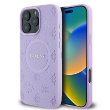 Guess Saffiano Peony Classic Logo MagSafe iPhone 16 Pro Max Case - Purple