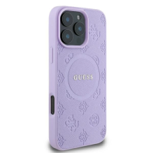 Guess Saffiano Peony Classic Logo MagSafe iPhone 16 Pro Max Case - Purple