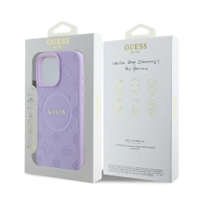 Guess Saffiano Peony Classic Logo MagSafe iPhone 16 Pro Max dėklas – violetinis