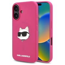 Karl Lagerfeld silikoninė Choupette Head Print MagSafe iPhone 16 dėklas – fuksijos spalvos