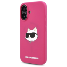 Karl Lagerfeld silikoninė Choupette Head Print MagSafe iPhone 16 dėklas – fuksijos spalvos