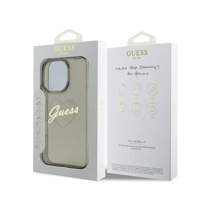 Guess IML širdies dėklas, skirtas iPhone 16 Pro – juodas