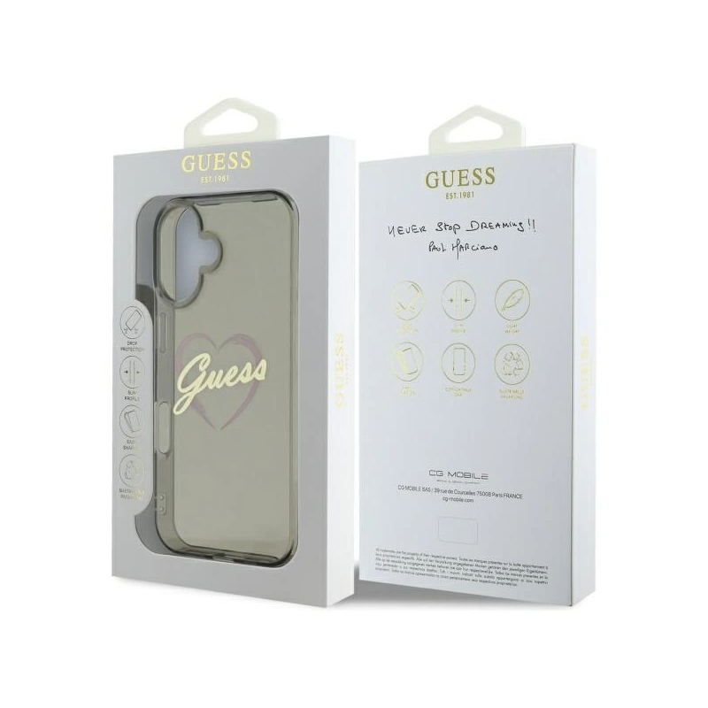 Guess IML Heart iPhone 16 dėklas – juodas