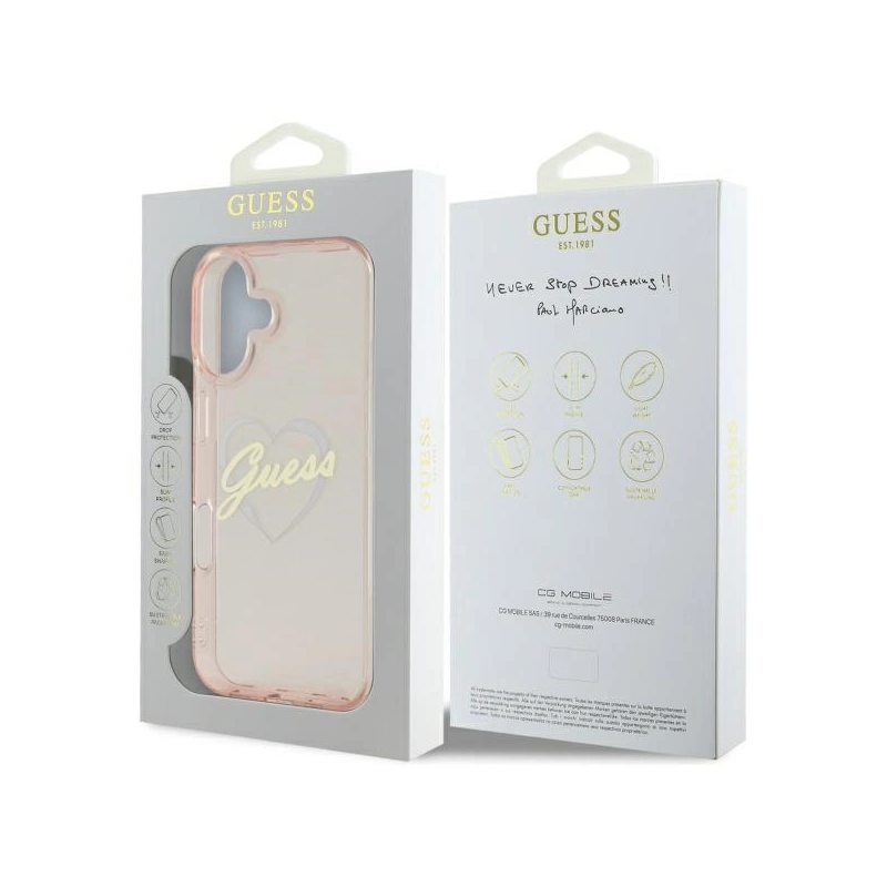 Guess IML Heart iPhone 16 dėklas – rožinis