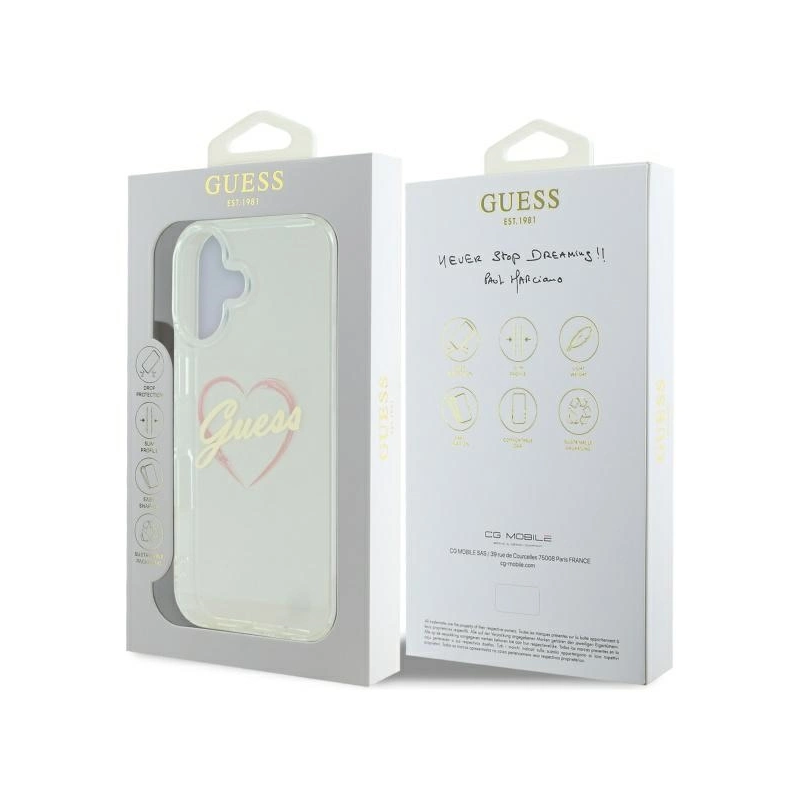 Guess IML Heart iPhone 16 dėklas – skaidrus