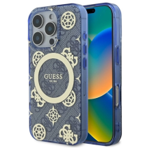 Guess IML Peony 4G fone MagSafe dėklas, skirtas iPhone 16 Pro – mėlynas