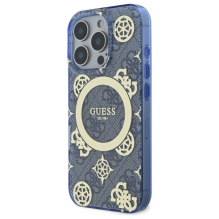 Guess IML Peony On 4G Background MagSafe Case for iPhone 16 Pro - Blue