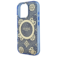 Guess IML Peony On 4G Background MagSafe Case for iPhone 16 Pro - Blue