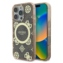 Guess IML Peony 4G fone MagSafe dėklas, skirtas iPhone 16 Pro – rudas