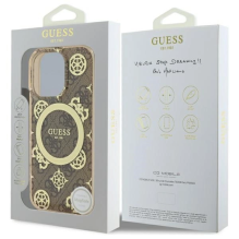 Guess IML Peony 4G fone MagSafe dėklas, skirtas iPhone 16 Pro – rudas