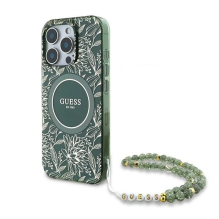 Guess IML Flowers Allover Electro su perlamutriniu dirželiu MagSafe dėklas, skirtas iPhone 16 Pro - žalias