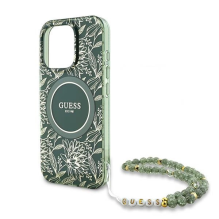 Guess IML Flowers Allover Electro su perlamutriniu dirželiu MagSafe dėklas, skirtas iPhone 16 Pro - žalias