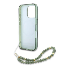 Guess IML Flowers Allover Electro With Pearl Strap MagSafe case for iPhone 16 Pro - green