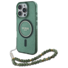 Guess IML Glitter With Pearl Strap MagSafe case for iPhone 16 Pro - green