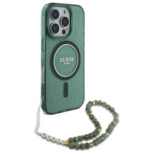 Guess IML Glitter With Pearl Strap MagSafe case for iPhone 16 Pro - green