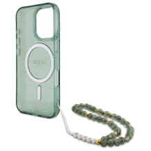 Guess IML Glitter With Pearl Strap MagSafe case for iPhone 16 Pro - green