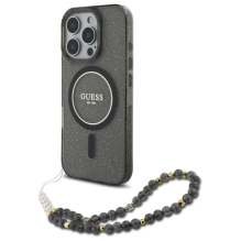 Guess IML Glitter With Pearl Strap MagSafe case for iPhone 16 Pro - black