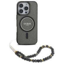 Guess IML Glitter With Pearl Strap MagSafe case for iPhone 16 Pro - black