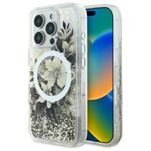 Guess Liquid Glitter Flower MagSafe iPhone 16 Pro Case - Beige