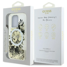 Guess Liquid Glitter Flower MagSafe iPhone 16 Pro dėklas – smėlio spalvos