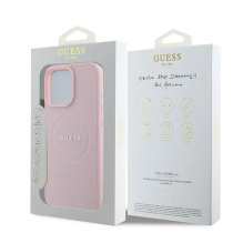 Guess Grained Ring MagSafe iPhone 16 Pro dėklas – rožinis