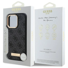 Guess 4G Logo Plate MagSafe dėklas, skirtas iPhone 16 Pro – juodas