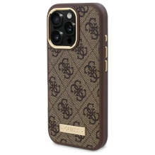 Guess 4G Logo Plate MagSafe iPhone 16 Pro Case - Brown