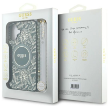 Guess IML Flowers Allover Electro su perlamutriniu dirželiu MagSafe dėklas, skirtas iPhone 16 Plus - žalias