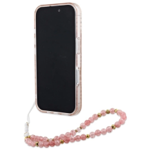 Guess IML Flowers Allover Electro With Pearl Strap MagSafe iPhone 16 Plus Case - Pink