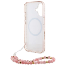 Guess IML Flowers Allover Electro With Pearl Strap MagSafe iPhone 16 Plus Case - Pink