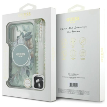 Guess IML Flowers With Pearl Strap MagSafe dėklas iPhone 16 Plus - žalias