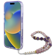 Guess IML Flowers With Pearl Strap MagSafe dėklas, skirtas iPhone 16 Plus - violetinė