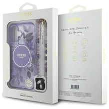 Guess IML Flowers With Pearl Strap MagSafe dėklas, skirtas iPhone 16 Plus - violetinė